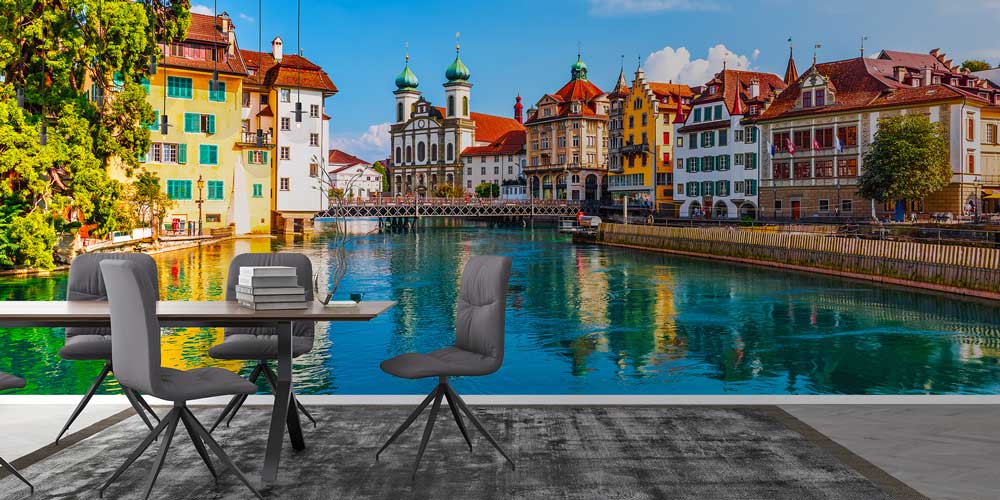 Luzern Nehir Manzaralı Avrupa Duvar Kağıdı 13012