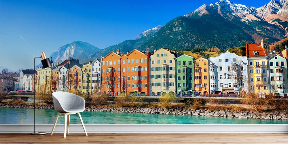 Nehir Kıyısı Renkli Avrupa Evleri Manzaralı Duvar Kağıdı 13018