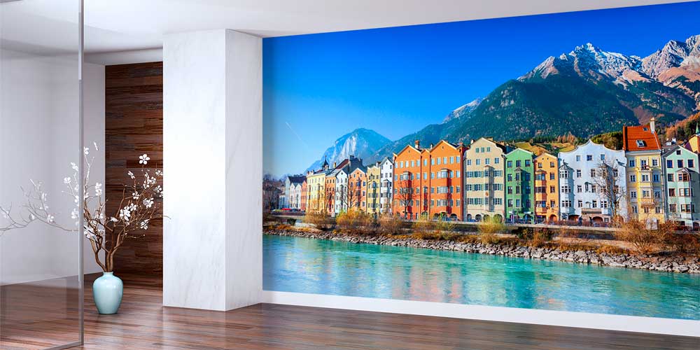 Nehir Kıyısı Renkli Avrupa Evleri Manzaralı Duvar Kağıdı 13018