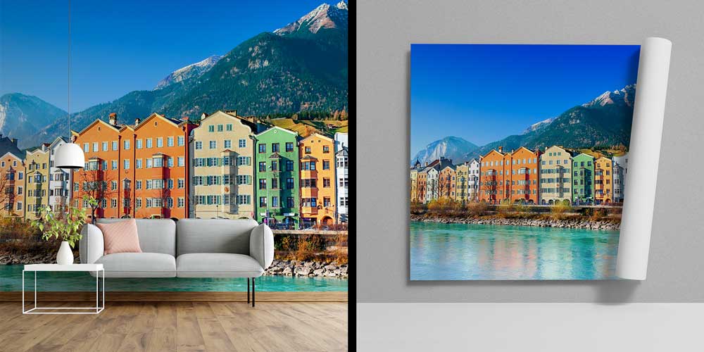 Nehir Kıyısı Renkli Avrupa Evleri Manzaralı Duvar Kağıdı 13018