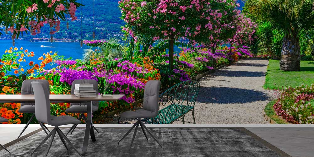 Çiçekli Göl Kenarı Bahçe Yolu Manzaralı Duvar Kağıdı 13033