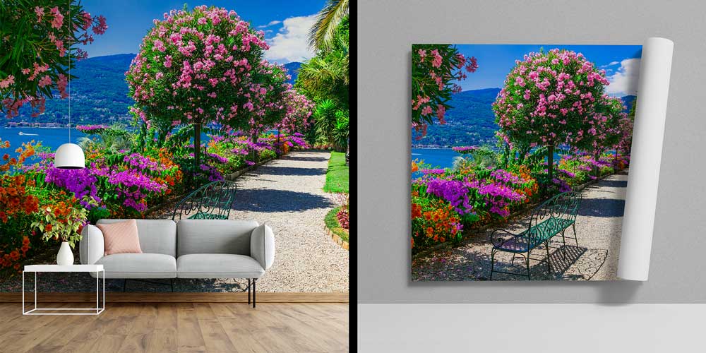 Çiçekli Göl Kenarı Bahçe Yolu Manzaralı Duvar Kağıdı 13033