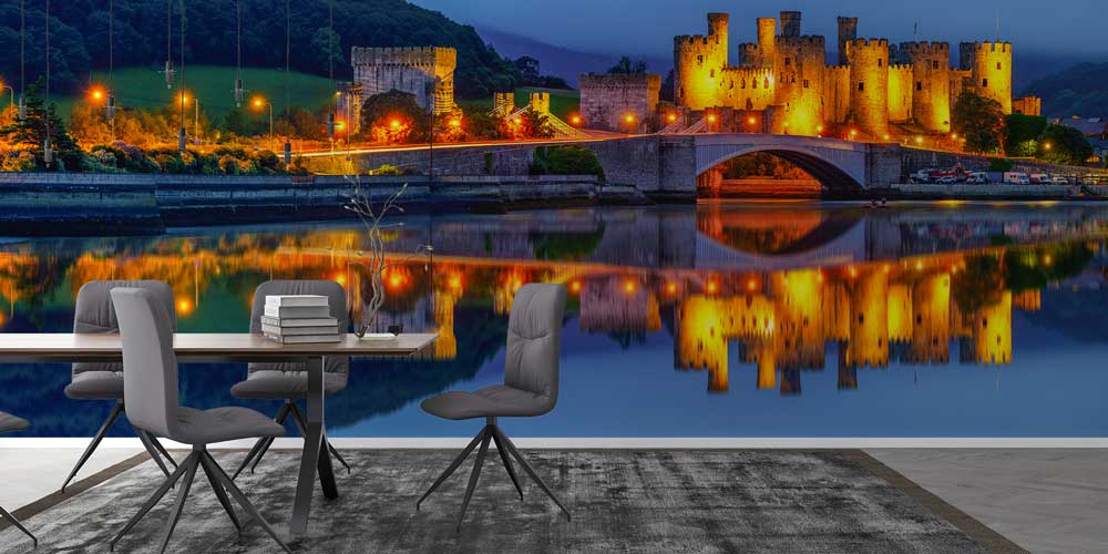 interior-wall-design-13138-02 Oxford Radcliffe Camera ve tarihi üniversite yapılarının akşam ışıklarıyla görüldüğü duvar kağıdı 13138