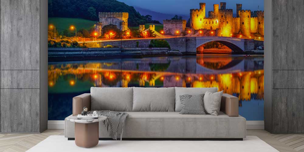 interior-wall-design-13138-03 Oxford Radcliffe Camera ve tarihi üniversite yapılarının akşam ışıklarıyla görüldüğü duvar kağıdı 13138