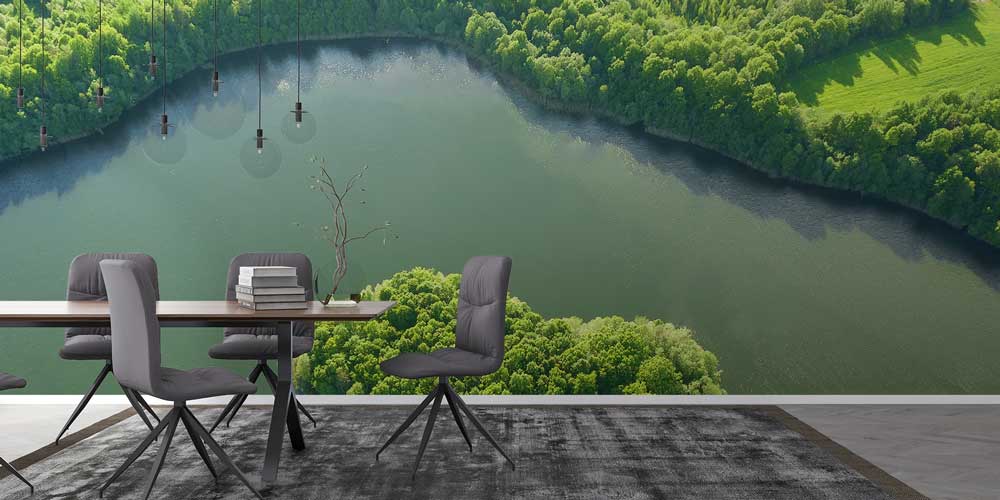 Yeşil Ormanlarla Çevrili Göl Manzarası Duvar Kağıdı 13148