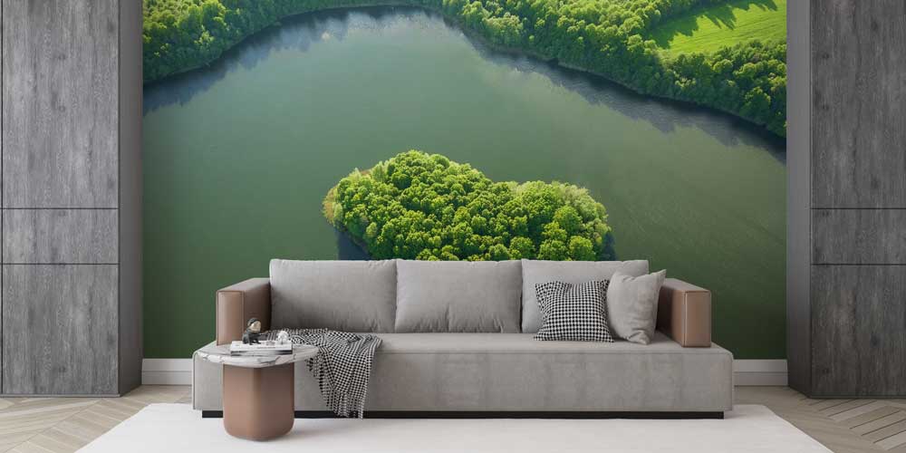 Yeşil Ormanlarla Çevrili Göl Manzarası Duvar Kağıdı 13148
