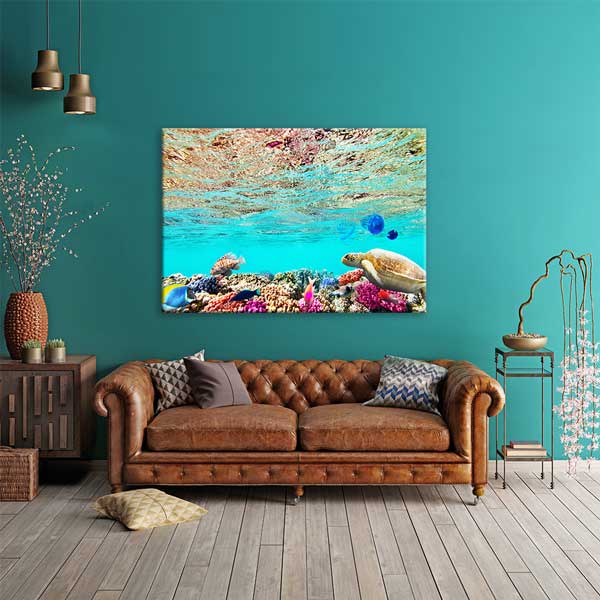 interior-wall-design-13335-01 Deniz Kaplumbağası ve Mercan Resifi Kanvas Tablo 13335