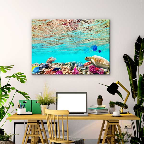 interior-wall-design-13335-02 Deniz Kaplumbağası ve Mercan Resifi Kanvas Tablo 13335