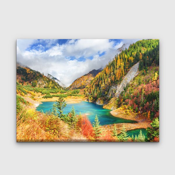 Sonbahar Renkleri ve Turkuaz Dağ Gölü Kanvas Tablo 13344