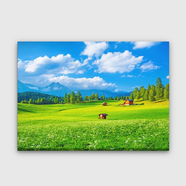 interior-wall-design-13374-00 Yeşil Çayırlar ve Dağ Evleri Manzara Kanvas Tablo 13374