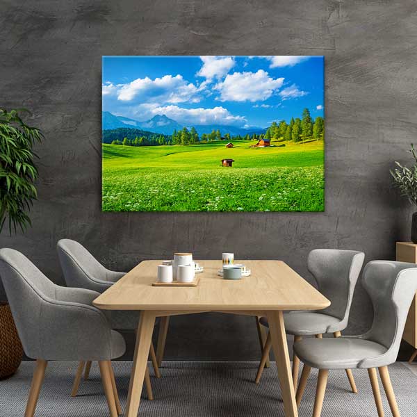 interior-wall-design-13374-03 Yeşil Çayırlar ve Dağ Evleri Manzara Kanvas Tablo 13374