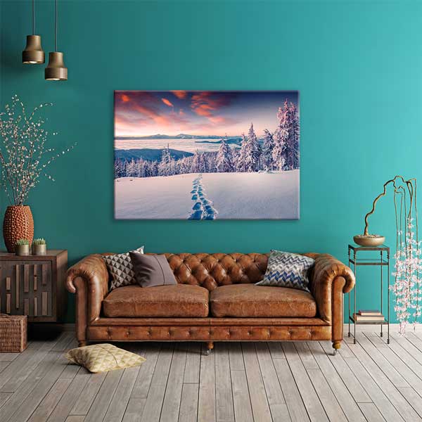 interior-wall-design-13388-01 Karlı Dağ Yolu ve Kış Ormanı Manzarası Duvar Tablosu 13388