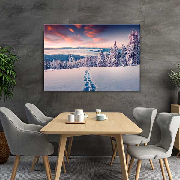 interior-wall-design-13388-03 Karlı Dağ Yolu ve Kış Ormanı Manzarası Duvar Tablosu 13388