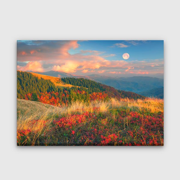 Sonbahar Dağ Manzarası ve Dolunay Duvar Tablosu 13389