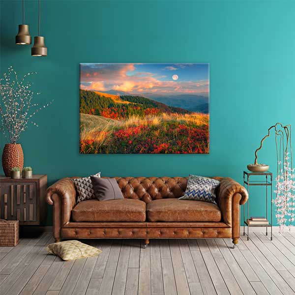 Sonbahar Dağ Manzarası ve Dolunay Duvar Tablosu 13389