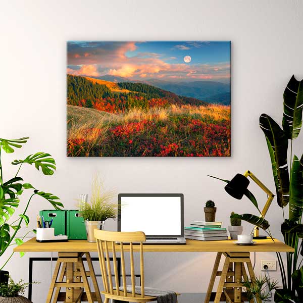 Sonbahar Dağ Manzarası ve Dolunay Duvar Tablosu 13389