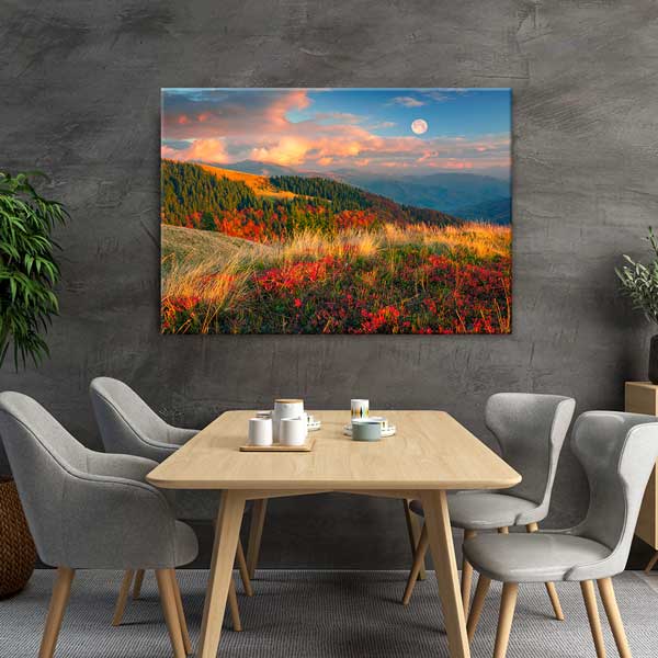 Sonbahar Dağ Manzarası ve Dolunay Duvar Tablosu 13389