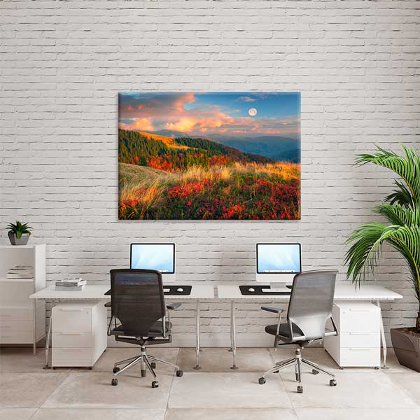 Sonbahar Dağ Manzarası ve Dolunay Duvar Tablosu 13389