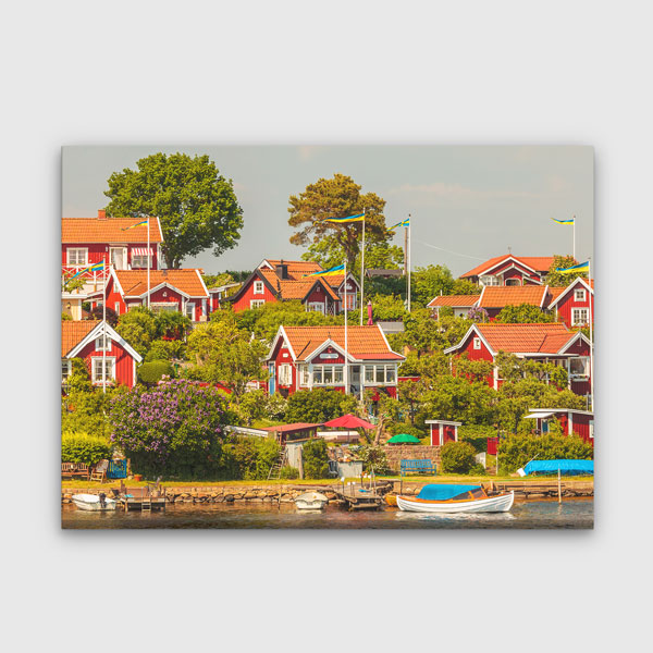 Kıyı Kasabası ve Renkli Evler Manzarası Duvar Tablosu 13397