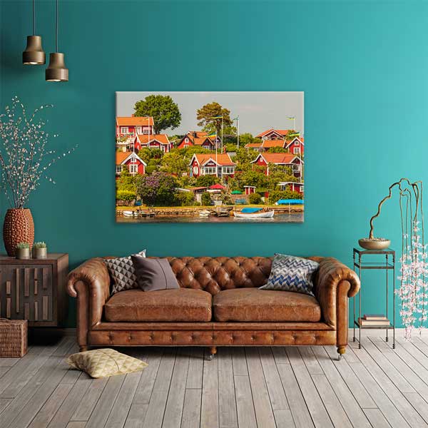 Kıyı Kasabası ve Renkli Evler Manzarası Duvar Tablosu 13397