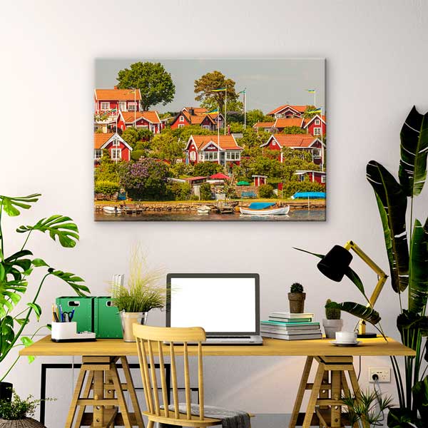 Kıyı Kasabası ve Renkli Evler Manzarası Duvar Tablosu 13397