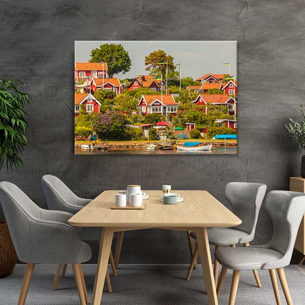 Kıyı Kasabası ve Renkli Evler Manzarası Duvar Tablosu 13397