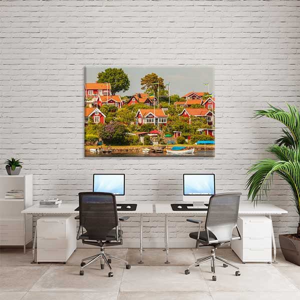 Kıyı Kasabası ve Renkli Evler Manzarası Duvar Tablosu 13397