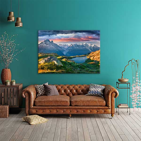 Alpler Zirveleri ve Dağ Gölü Manzarası Duvar Tablosu 13406