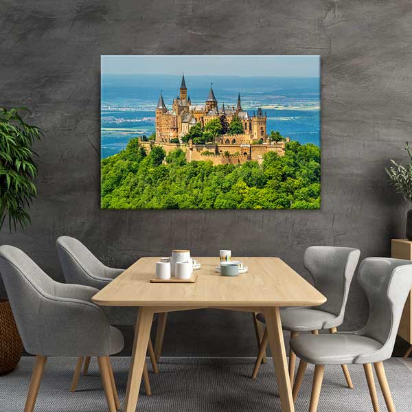 Orman Zirvesinde Yer Alan Tarihi Kale ve Doğa Manzarası Duvar Tablosu 13414