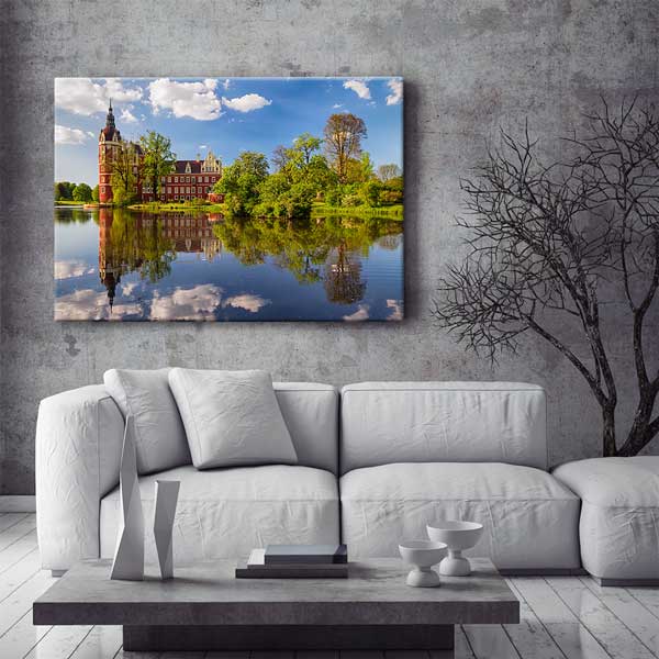 Yansımalı Göl ve Tarihi Kale Manzarası Kanvas Tablo 13427