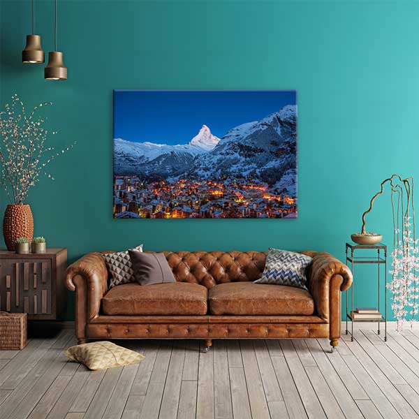 interior-wall-design-13432-02 Zermatt Gece Manzarası Kanvas Tablo 13432