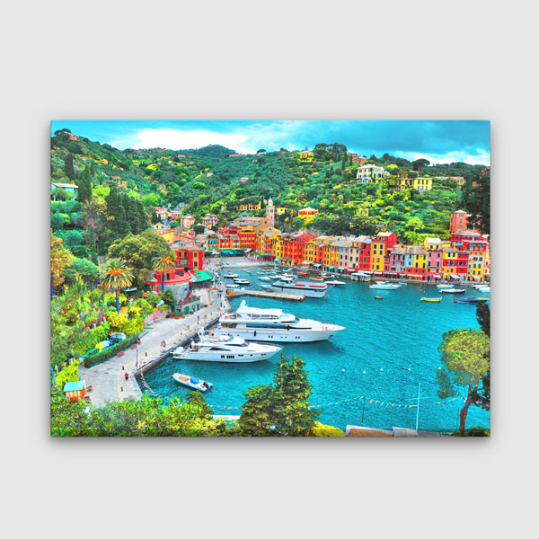 Portofino Renkli Evler Sahil Manzarası Kanvas Tablo 13435