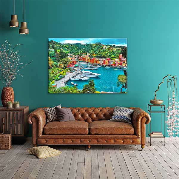 Portofino Renkli Evler Sahil Manzarası Kanvas Tablo 13435