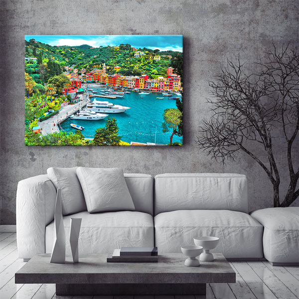 Portofino Renkli Evler Sahil Manzarası Kanvas Tablo 13435