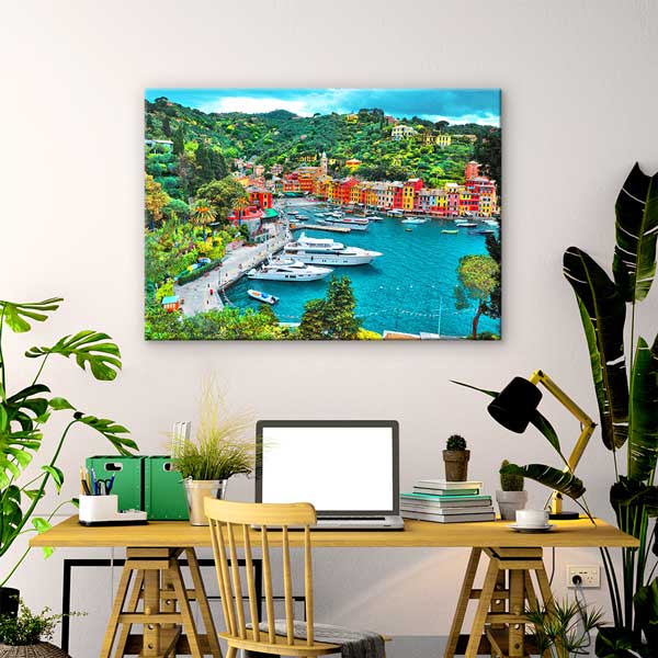 Portofino Renkli Evler Sahil Manzarası Kanvas Tablo 13435