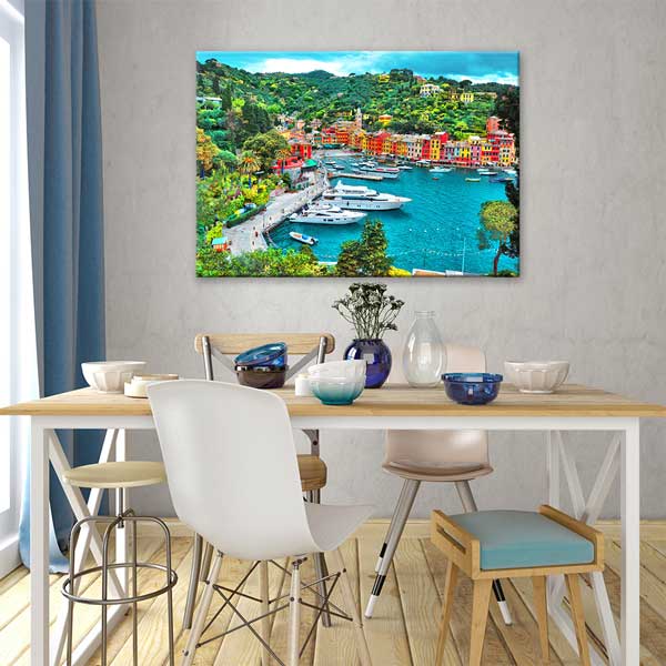 Portofino Renkli Evler Sahil Manzarası Kanvas Tablo 13435