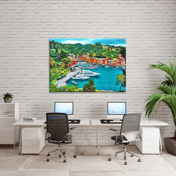 Portofino Renkli Evler Sahil Manzarası Kanvas Tablo 13435