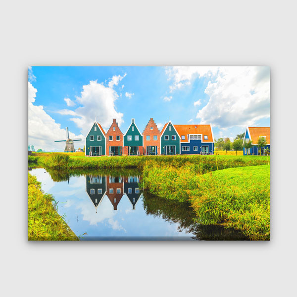 Hollanda Renkli Evler ve Yel Değirmeni Manzara Kanvas Tablo 13461