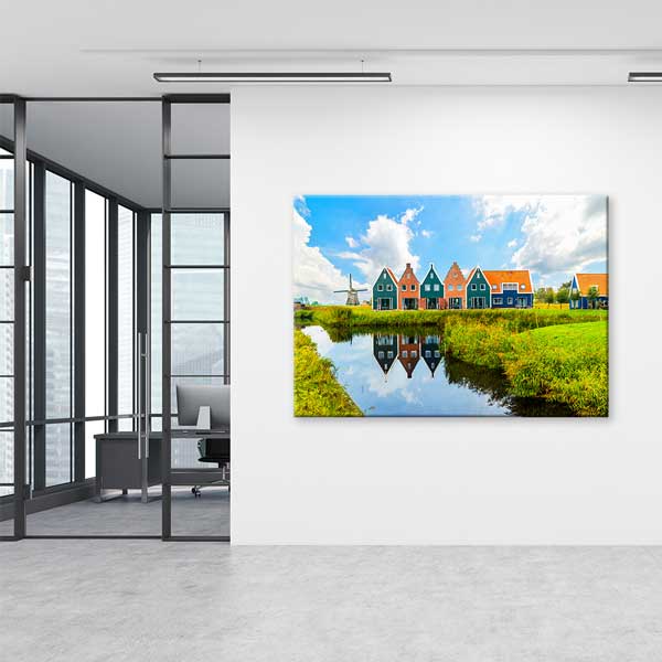 Hollanda Renkli Evler ve Yel Değirmeni Manzara Kanvas Tablo 13461