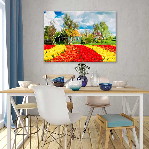 Hollanda Laleler ve Kır Evleri Bahar Manzarası Kanvas Tablo 13465