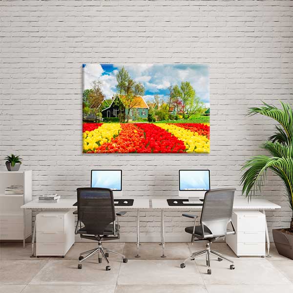 Hollanda Laleler ve Kır Evleri Bahar Manzarası Kanvas Tablo 13465