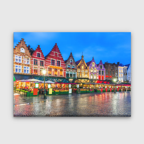 Brugge Tarihi Şehir Meydanı Renkli Binalar Kanvas Tablo 13475