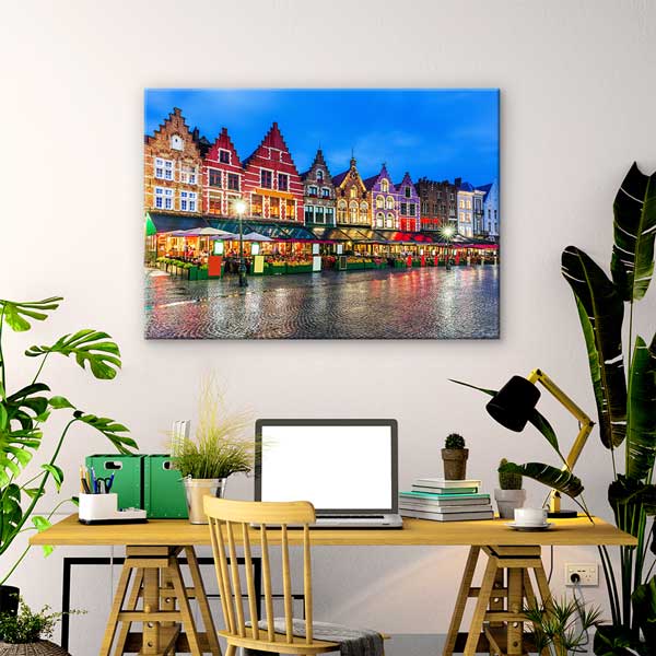 Brugge Tarihi Şehir Meydanı Renkli Binalar Kanvas Tablo 13475