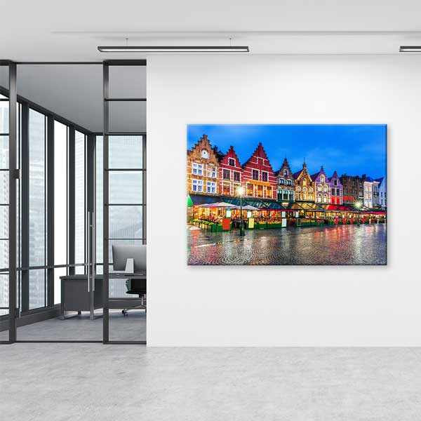 Brugge Tarihi Şehir Meydanı Renkli Binalar Kanvas Tablo 13475