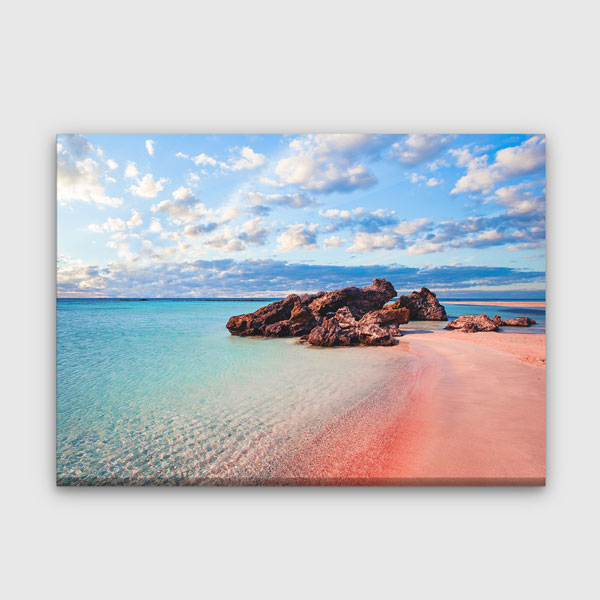 Pembe Sahil ve Turkuaz Deniz Manzarası Kanvas Tablo 13476