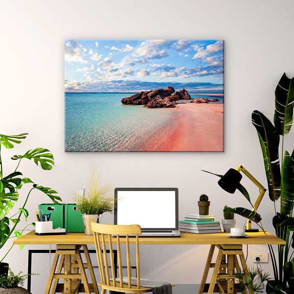 Pembe Sahil ve Turkuaz Deniz Manzarası Kanvas Tablo 13476