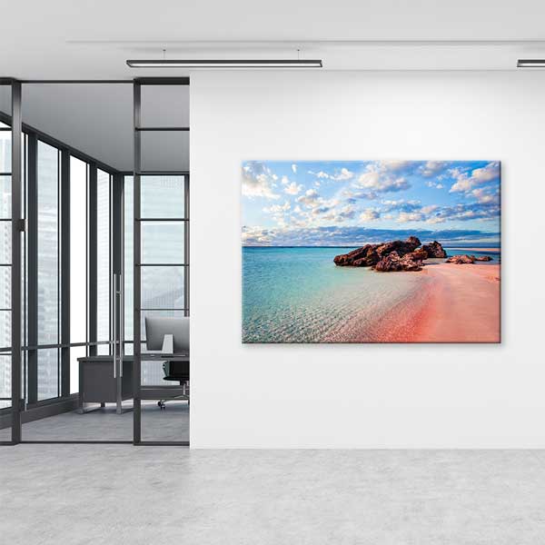 Pembe Sahil ve Turkuaz Deniz Manzarası Kanvas Tablo 13476