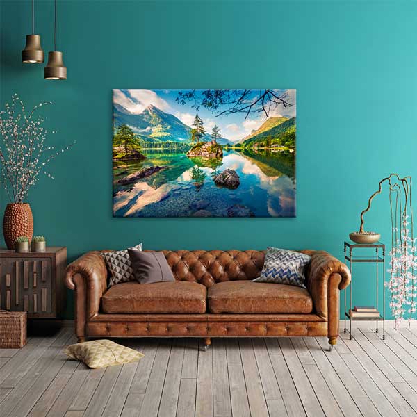 Hintersee Gölü ve Dağ Manzarası Kanvas Tablo 13481