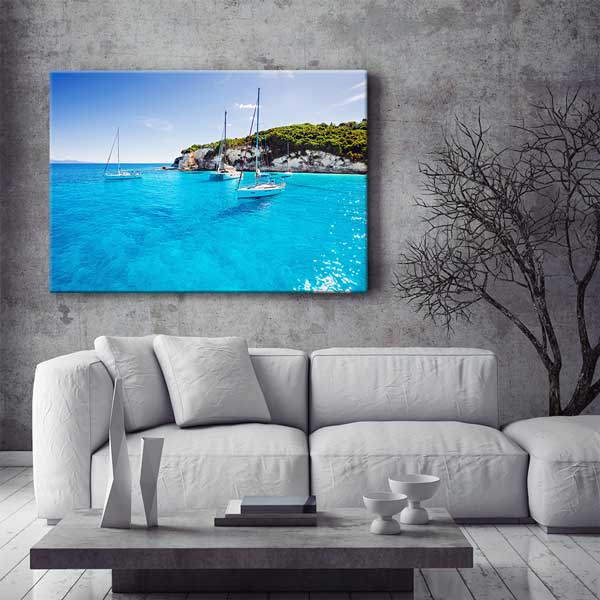 Mavi Deniz ve Yelkenliler Manzarası Kanvas Tablo 13499