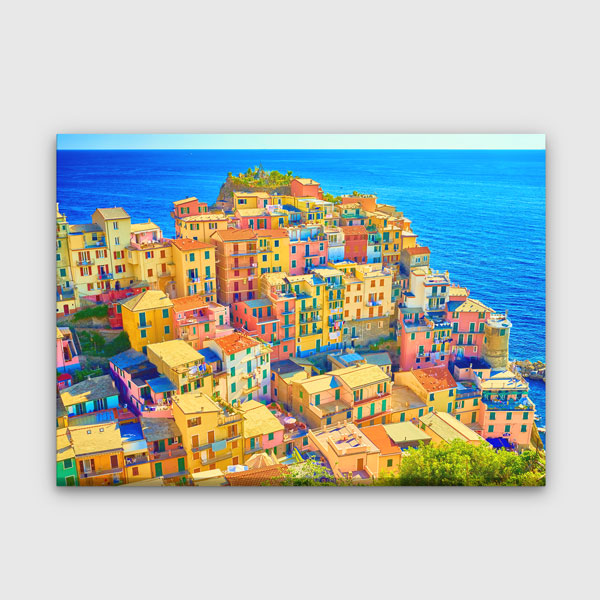 Renkli Akdeniz Sahil Kasabası Manzarası Kanvas Tablo 13503